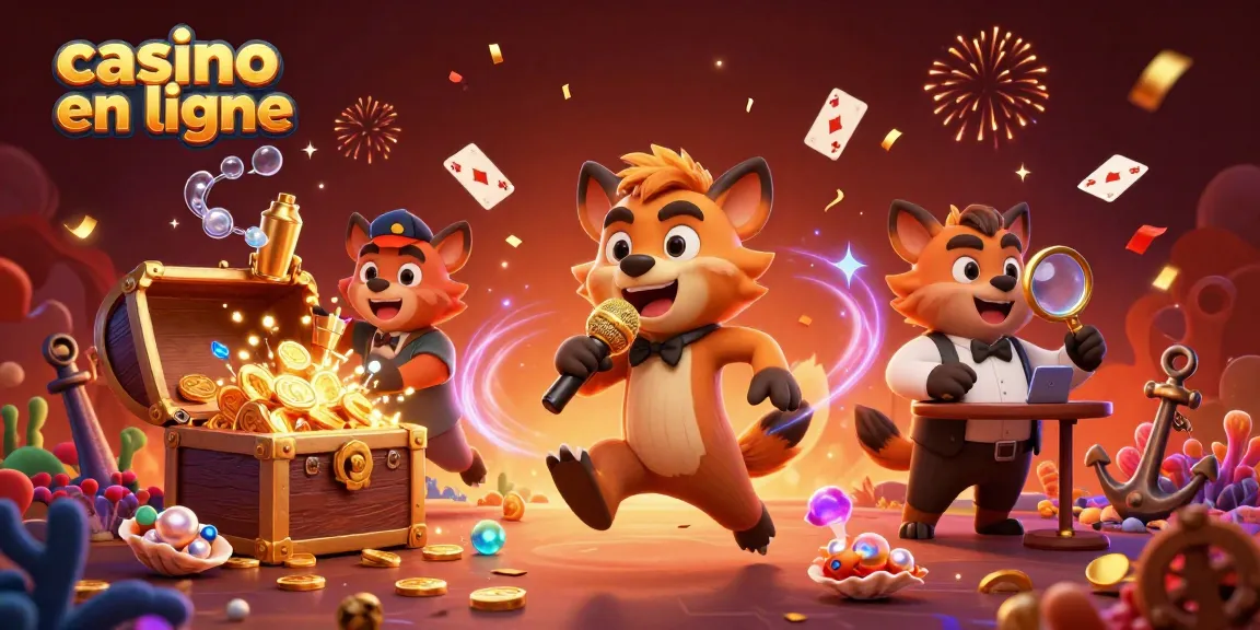 Jouez dans un casino en ligne animé avec des hyènes, des jeux et des joyaux dans une ambiance festive.