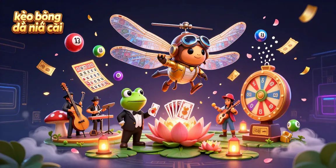 Witness the vibrant kèo bóng đá nhà cái scene, showcasing a dragonfly pilot, frog croupier, and lively cricket musicians.