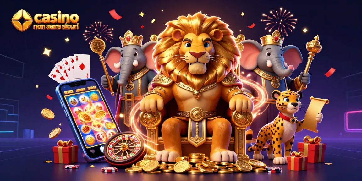 Giocare e divertirsi nei casinò non AAMS sicuri, con personaggi ed elementi da gioco in un'illustrazione digitale vivace.