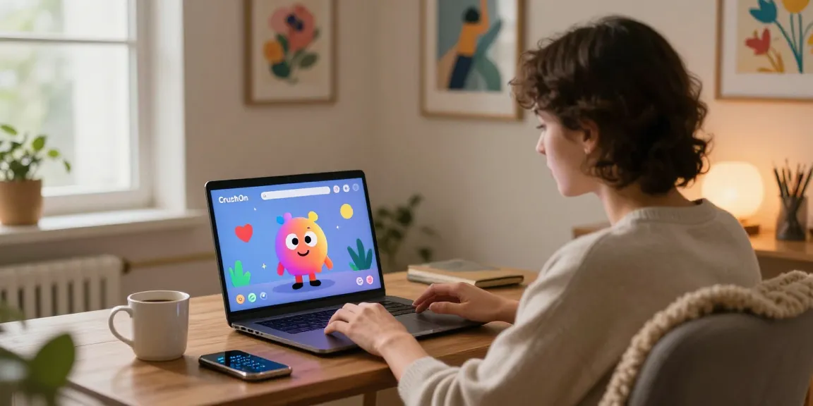 Engaged user experiencing CrushOnAI with animated character in cozy setting.