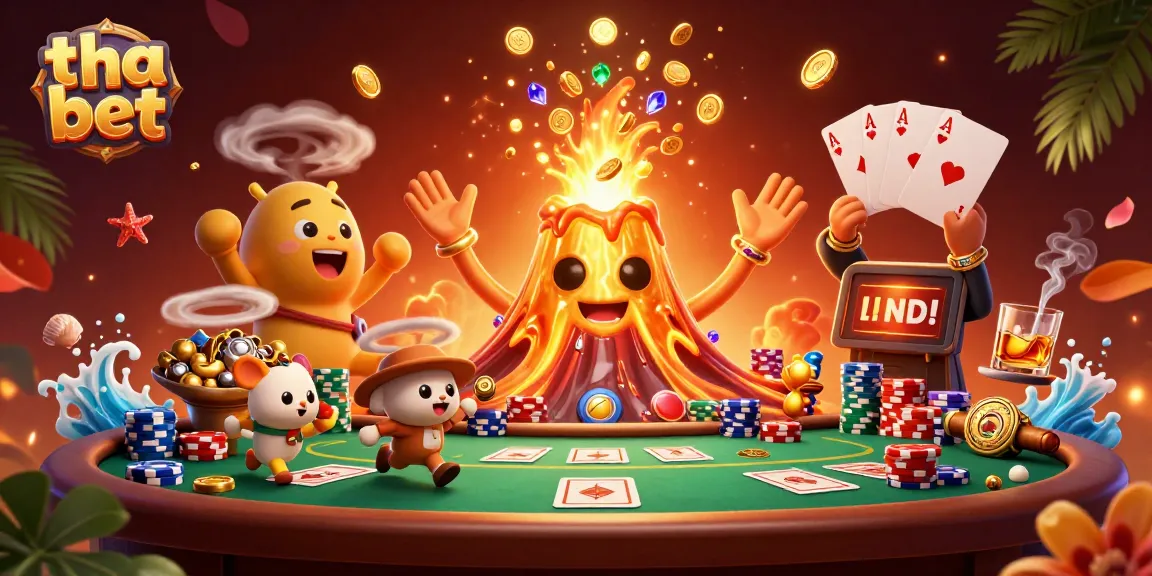 Experience thrilling bets at tha bet casino with a vibrant eruption of treasures and gaming elements.