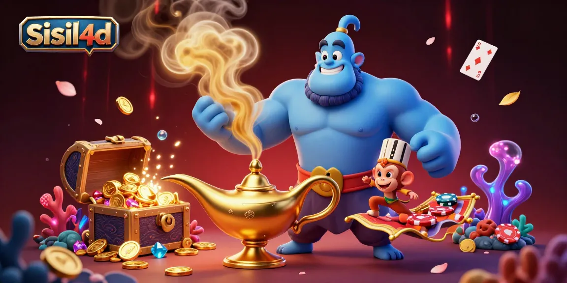 Engage with the electrifying world of sisil4d featuring a genie, monkey, and magic carpet amidst gold coins.