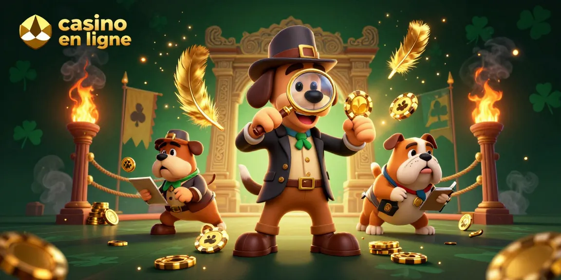 Plongez dans l'univers des casinos en ligne avec un détective cartoon et des trésors scintillants.