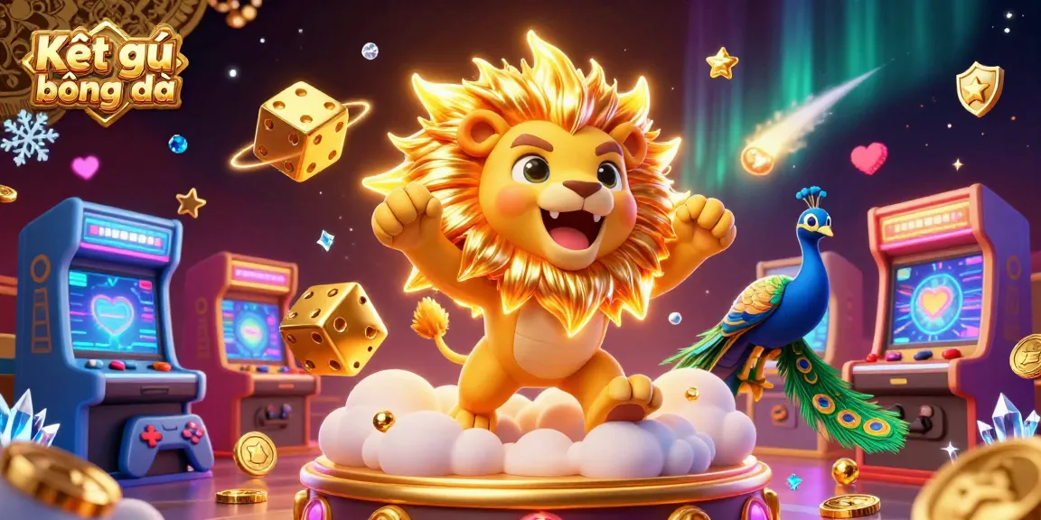 Check Kết quả bóng đá with a vibrant 3D casino scene featuring a roaring lion and dynamic game elements.