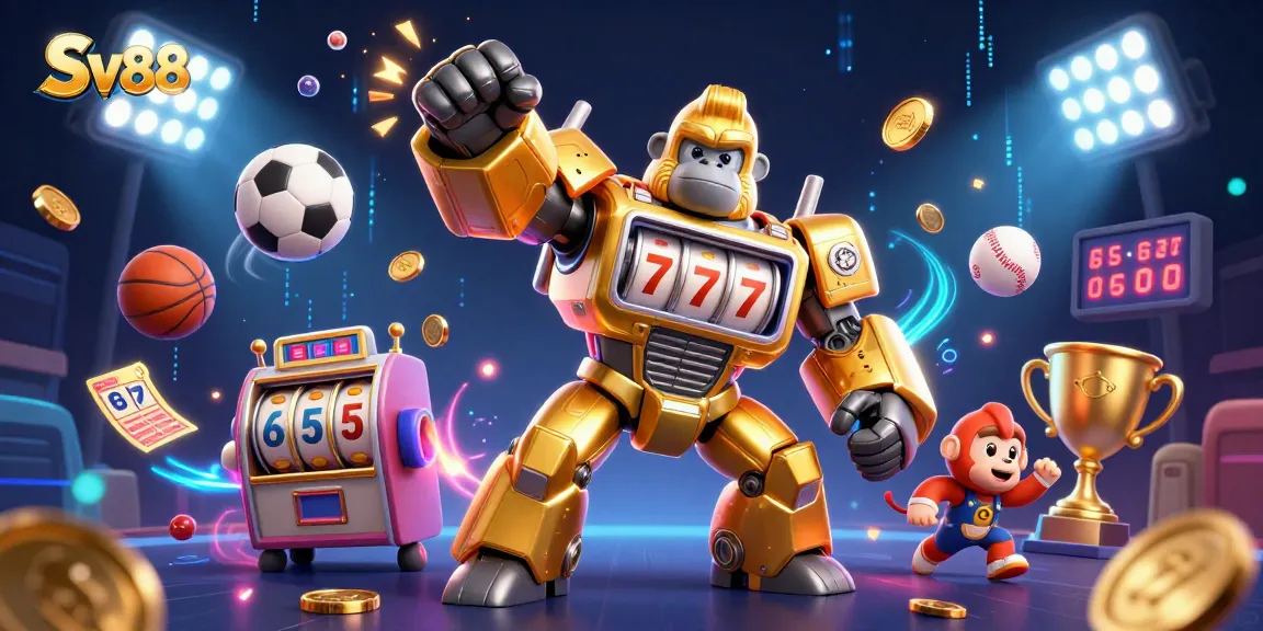 Engage in thrilling betting strategies with Sv88's dynamic casino illustration filled with sports action.