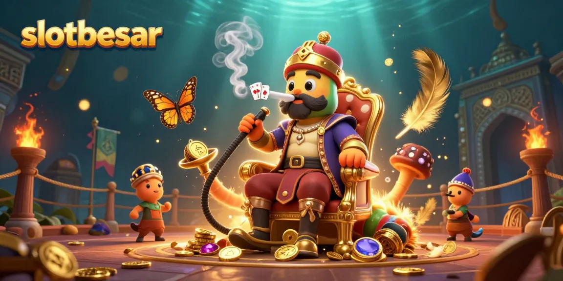 Engage with slotbesar's dynamic casino atmosphere where a whimsical caterpillar presides over a vibrant gaming landscape.