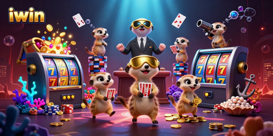 Engage with iwin's exciting slot adventures featuring meerkats managing a bustling casino.