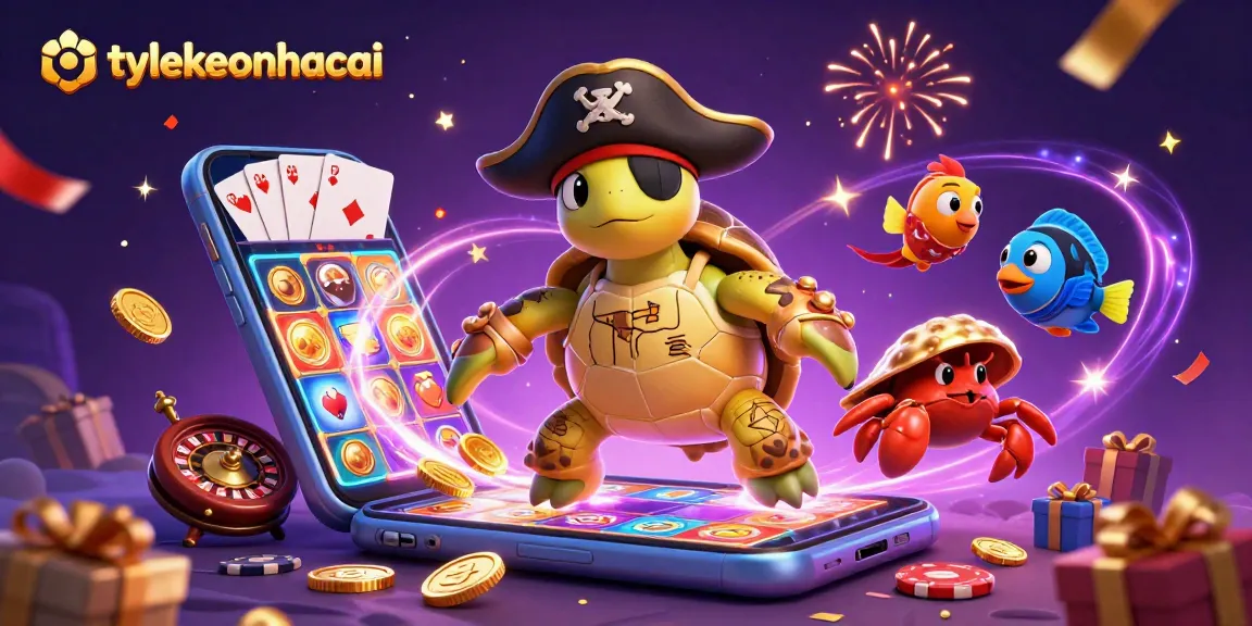 Engage with tylekeonhacai through this vibrant scene of a pirate turtle, crab, and parrotfish amidst a bustling casino adventure.