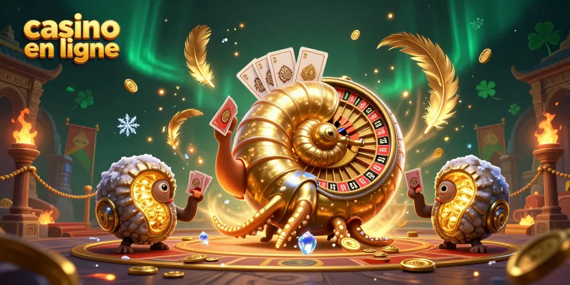Illustration dynamique de l'univers du casino en ligne avec un nautilus géant et des éléments de jeu