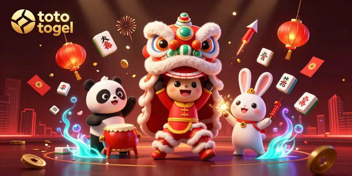 Toto togel-themed illustration showcasing vibrant characters in festive attire amidst dynamic casino elements.