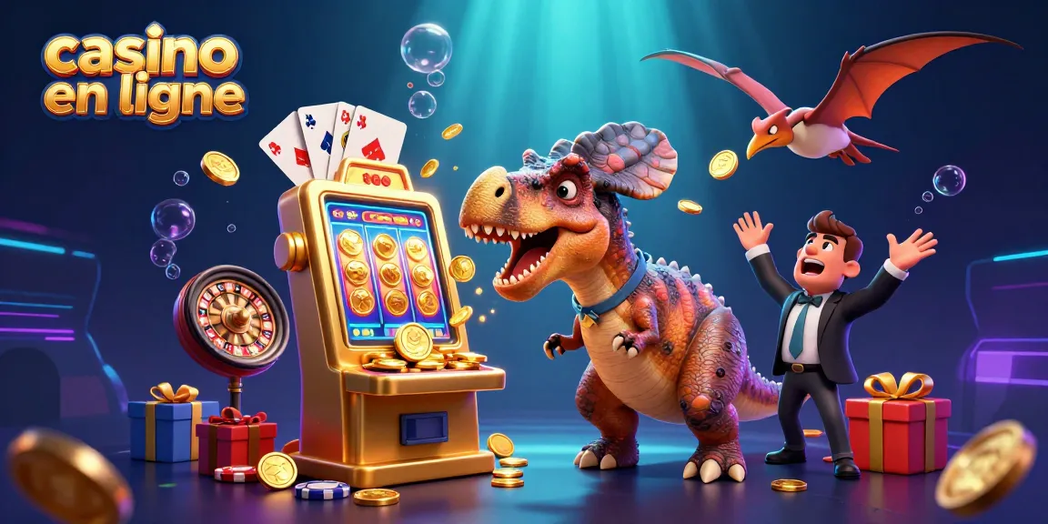 Un casino en ligne interactif où un pachycéphalosaures donne un coup de tête à une machine à sous dorée tout en pièces dorées s’envolent.