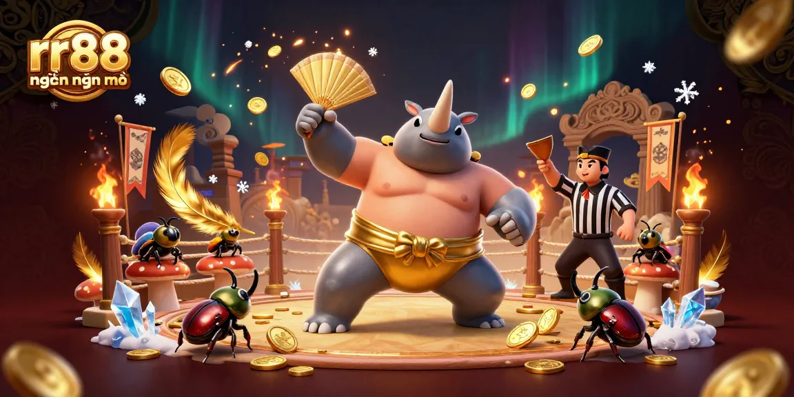 Witness the thrilling action at rr88 hiện đang mở as the sumo beetle champion captivates the audience with a powerful stomp!