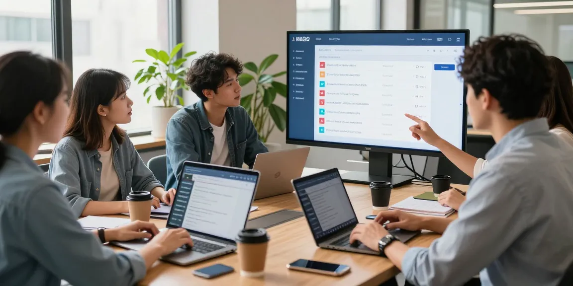 Group of young professionals tracking job alerts in a modern co-working space during morning hours.