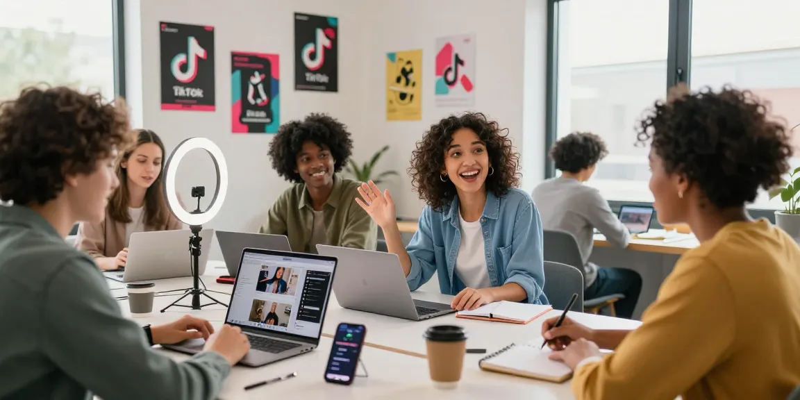 Group of young creators collaborating on TikTok strategies, representing the best sites to buy TikTok followers for increased engagement in 2026.