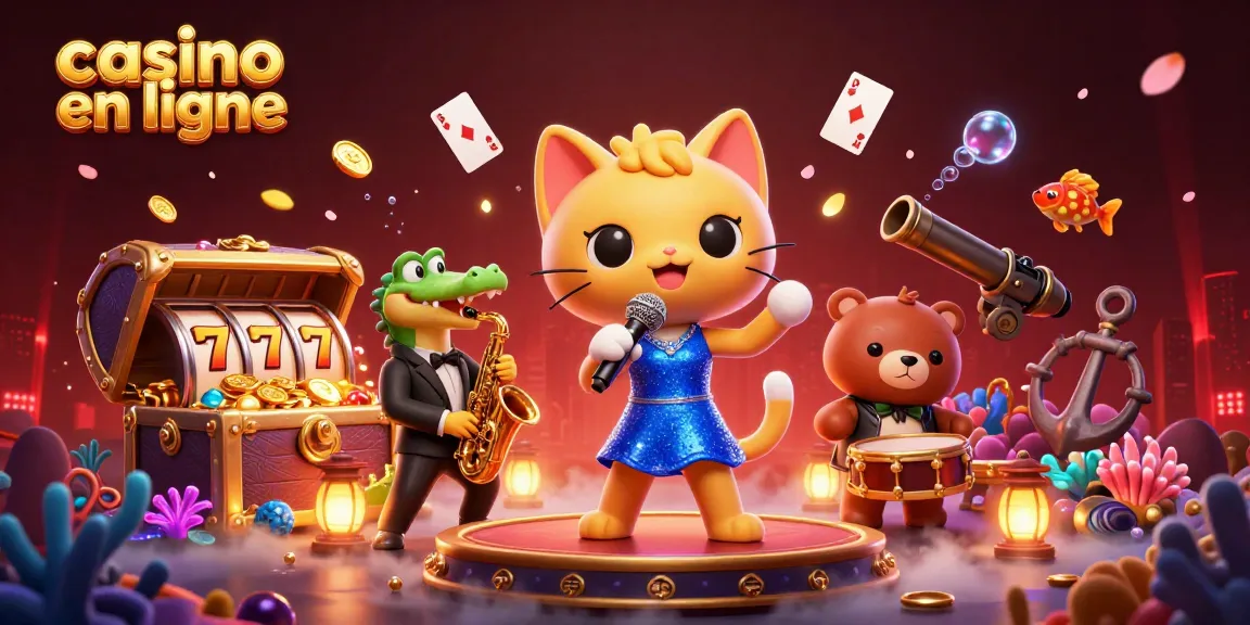 Dans ce casino en ligne, un chat chanteur, un crocodile saxophoniste, et un ours batteur émerveillent avec des machines à sous et des trésors sous-marins