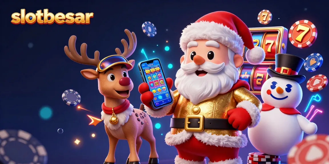 Engage with the thrill of slotbesar as the festive Santa showcases jackpot slots in a vibrant casino.