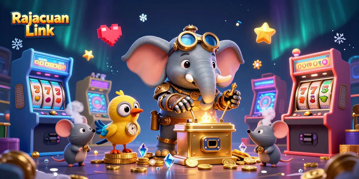 Mesin slot berputar di Rajacuan Link oleh gajah steampunk, memicu jackpot dan inovasi kasino.
