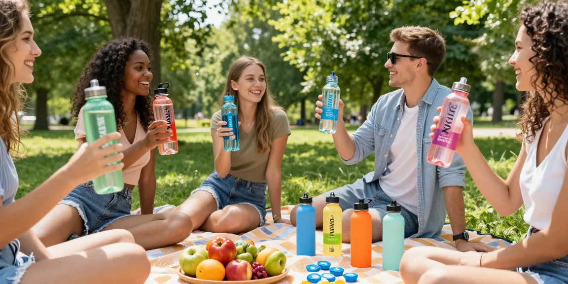 Refreshing flavored water without additives in stylish WAVEX bottles at a summer picnic