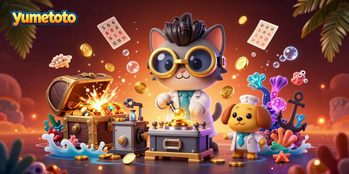 Mencoba kemenangan di yumetoto dengan mesin pencetak koin emas dalam ilustrasi 3D yang menarik.
