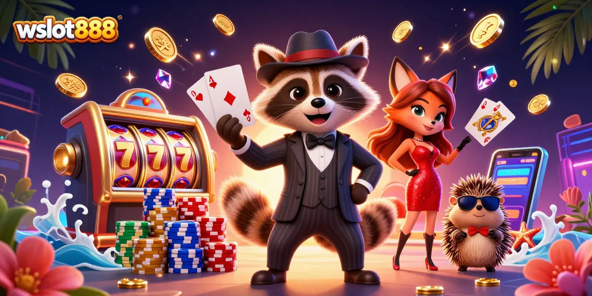 Gambarkan wslot888 dengan rakun dan rubah beraksi di kasino slot yang glamor dan penuh kejutan.