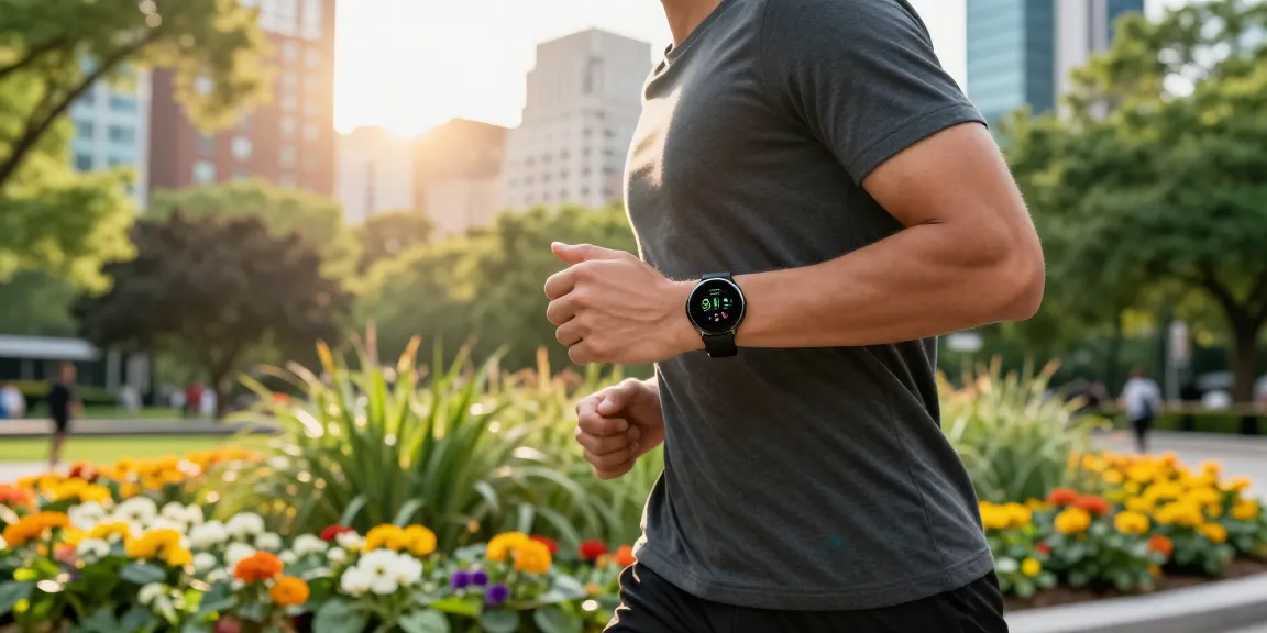 Pengguna smartwatch Fitbit Luxe dari https://www.polarfitbitshop.com/fitbit-luxe/ berlari di taman kota, menampilkan desain dan fitur kesehatan yang menarik.