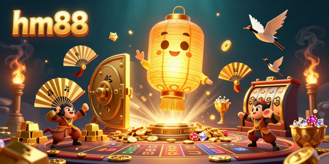 Experience the excitement of hm88 with a vibrant casino scene showcasing golden lantern spirits and treasure.