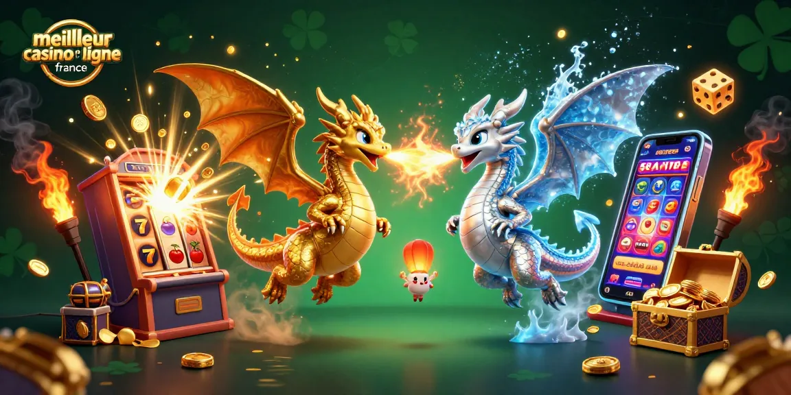 Illustration dynamique de dragons et machines à sous représentant le meilleur casino en ligne France