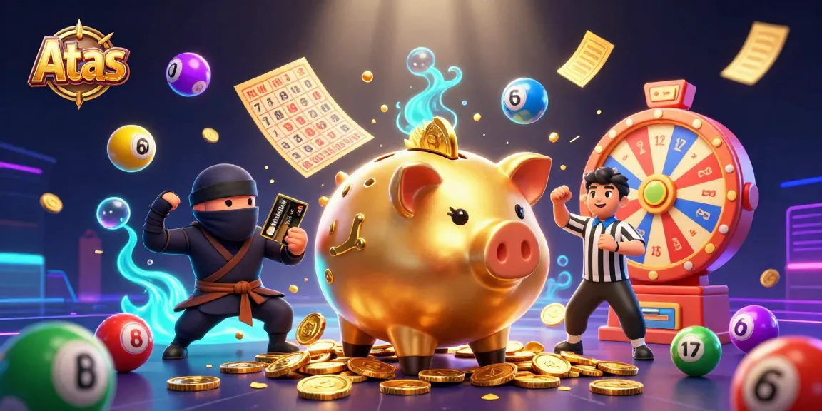 Engage with Atas Casino in a vibrant scene filled with golden fortunes and dynamic gaming elements.