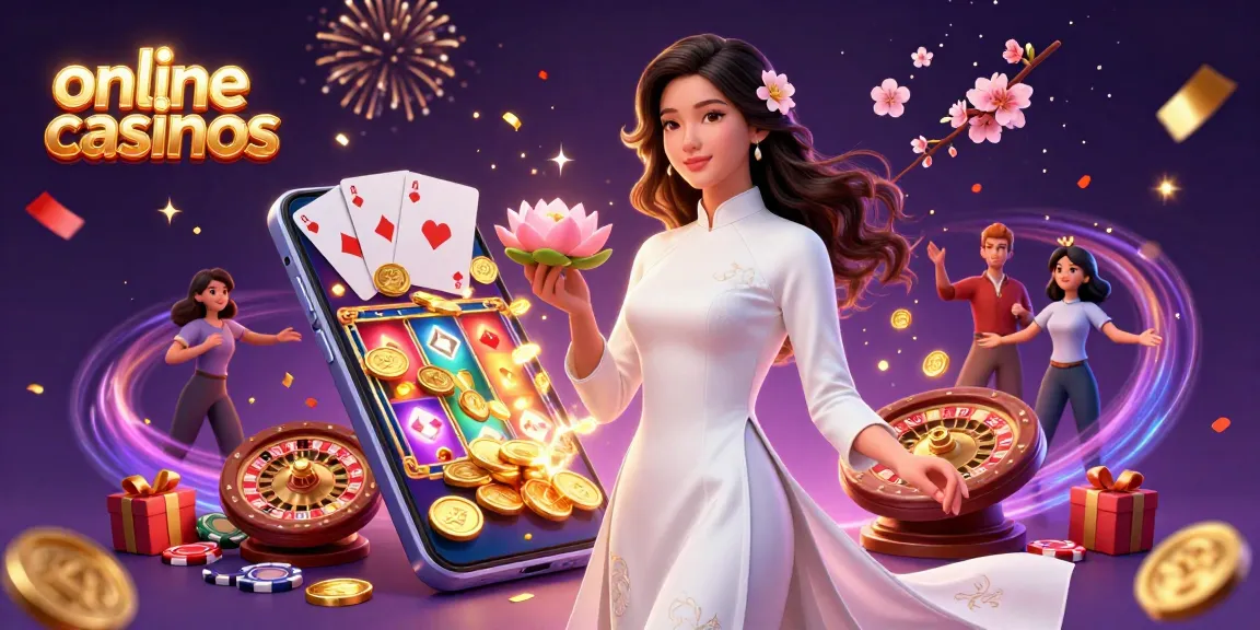 Engage with online casinos featuring a serene Asian woman surrounded by dynamic casino elements.