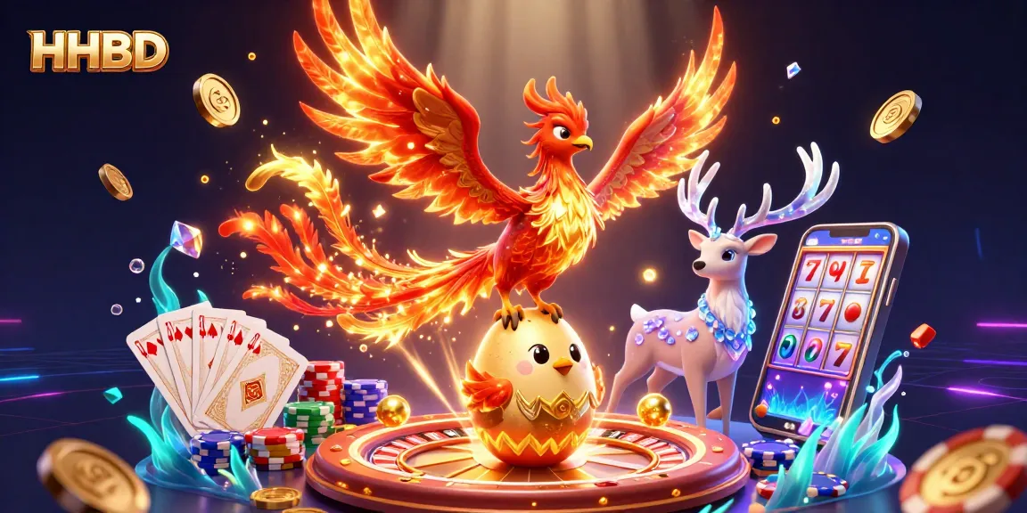 Experience HHBD's thrilling casino ambiance through a vibrant 3D illustration of a phoenix rising.