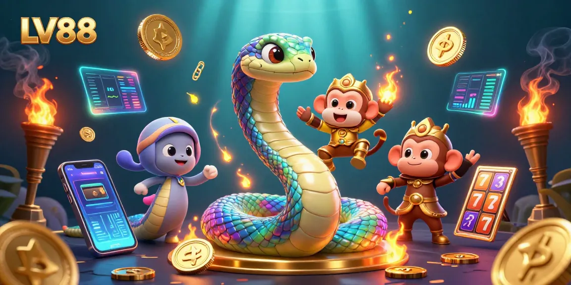 Win big at LV88 with vibrant 3D illustration showcasing engaging casino elements and characters.