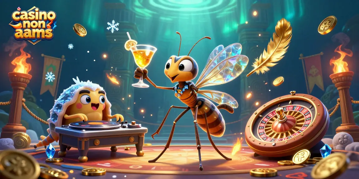 Scopri l'illustrazione vibrante di un casino non AAMS con simboli del gioco e atmosfera avvincente.