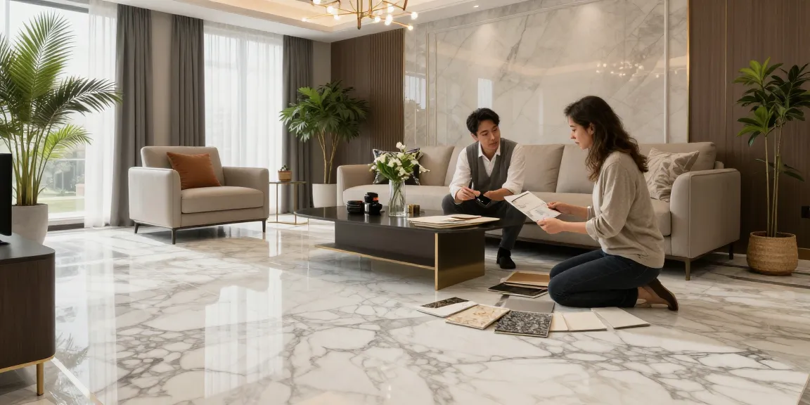 Design consultation showcasing NAGA2000 premium flooring in a stylish living room transformation.