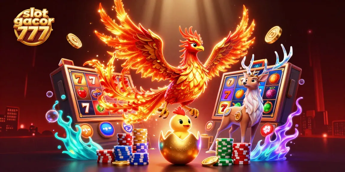 Slot gacor 777 penuh keberuntungan dengan simbol jackpot dan karakter kasino yang menakjubkan.