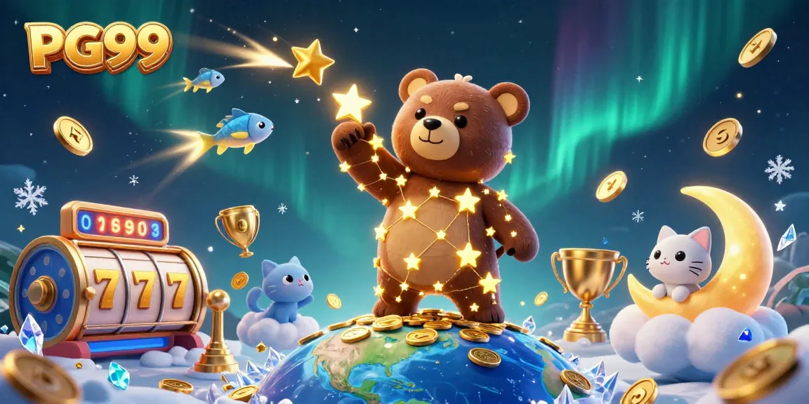Experience thrilling gameplay at PG99 with a constellation bear and dynamic slot reels.