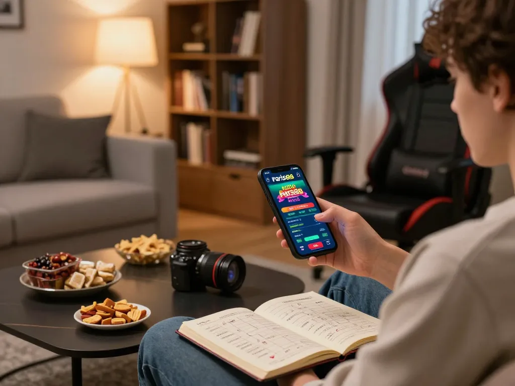 Pemain yang terlibat menggunakan aplikasi mobile paris888 untuk judi online strategis di ruang tamu yang nyaman.
