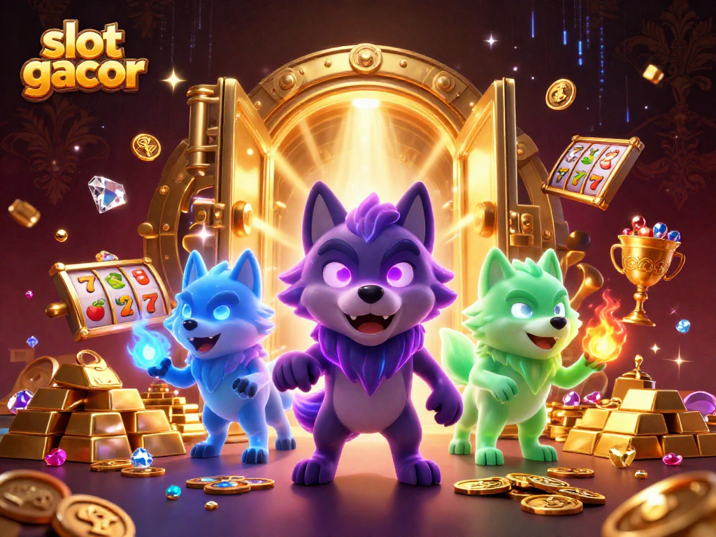 Engage with slot gacor through this dynamic 3D illustration of ghostly wolves among treasures.