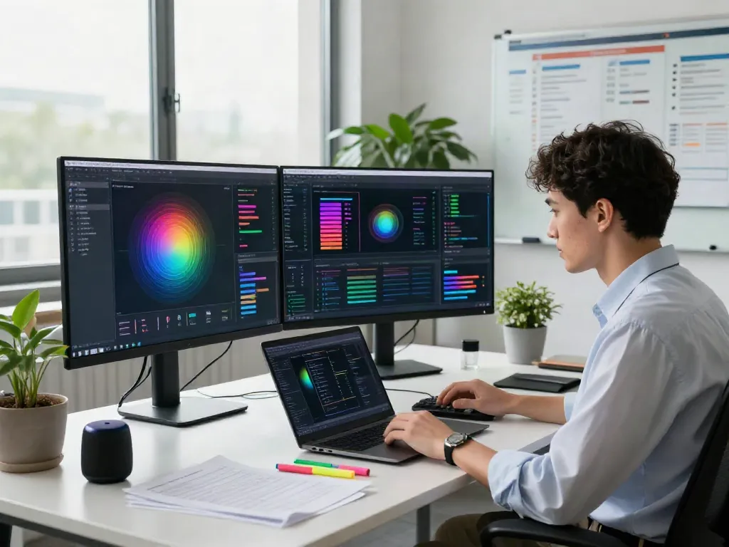 AI training data workspace showcasing a dataset search tool in action with vibrant data visuals.
