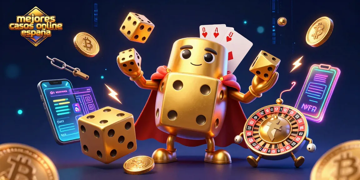 Visualiza los mejores casinos online España con un golem de dados dorados y elementos de juego interactivos.