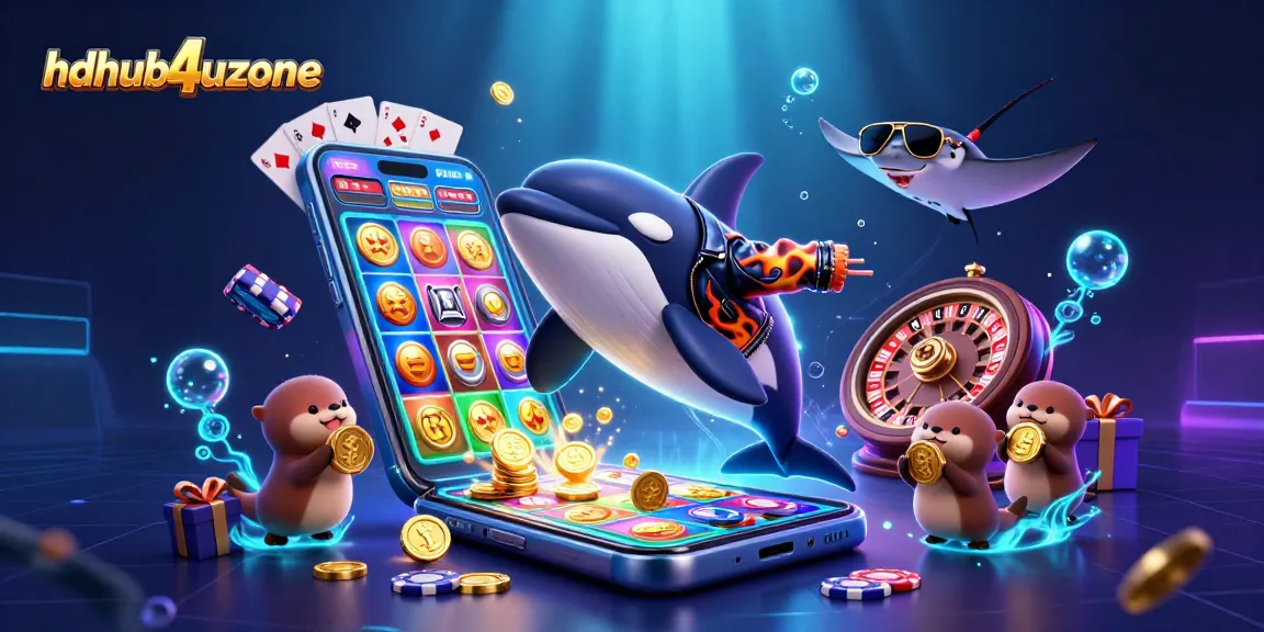 Memenangkan hadiah besar di hdhub4uzone dengan permainan slot menarik dan koin emas mengalir sepanjang gambar.