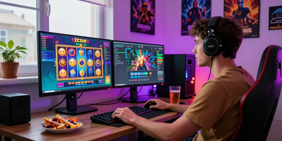 Exciting Zeus Slot gaming experience in a modern home setup.