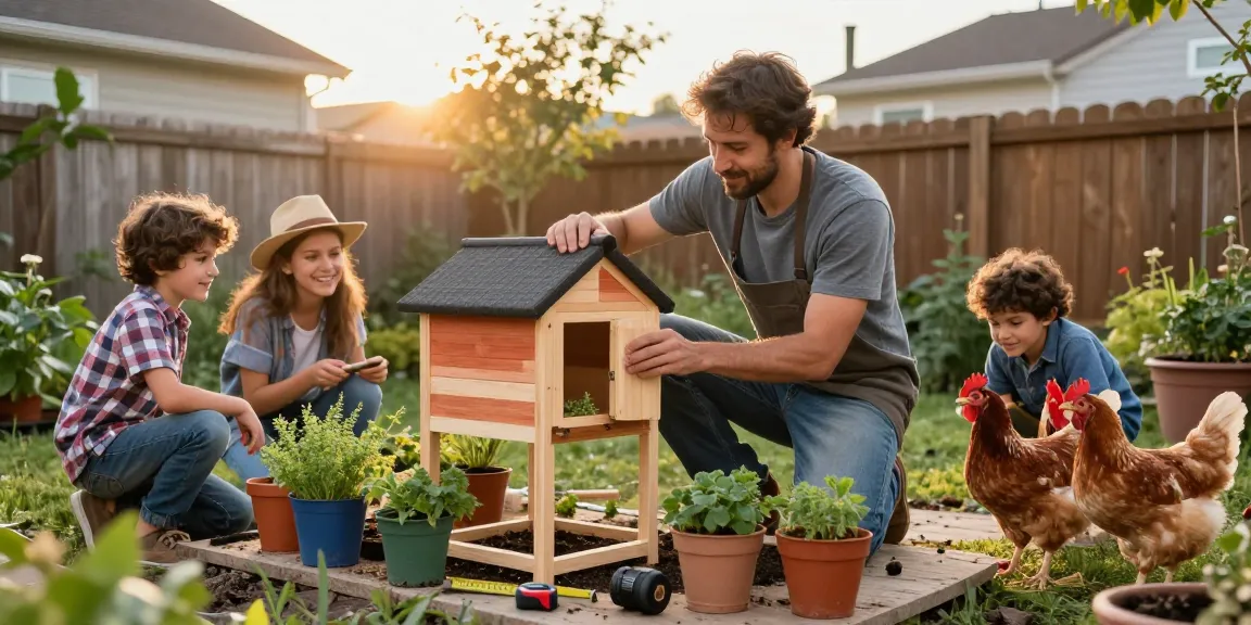 Creating a Small Backyard Chicken Coop with family in a vibrant urban garden.