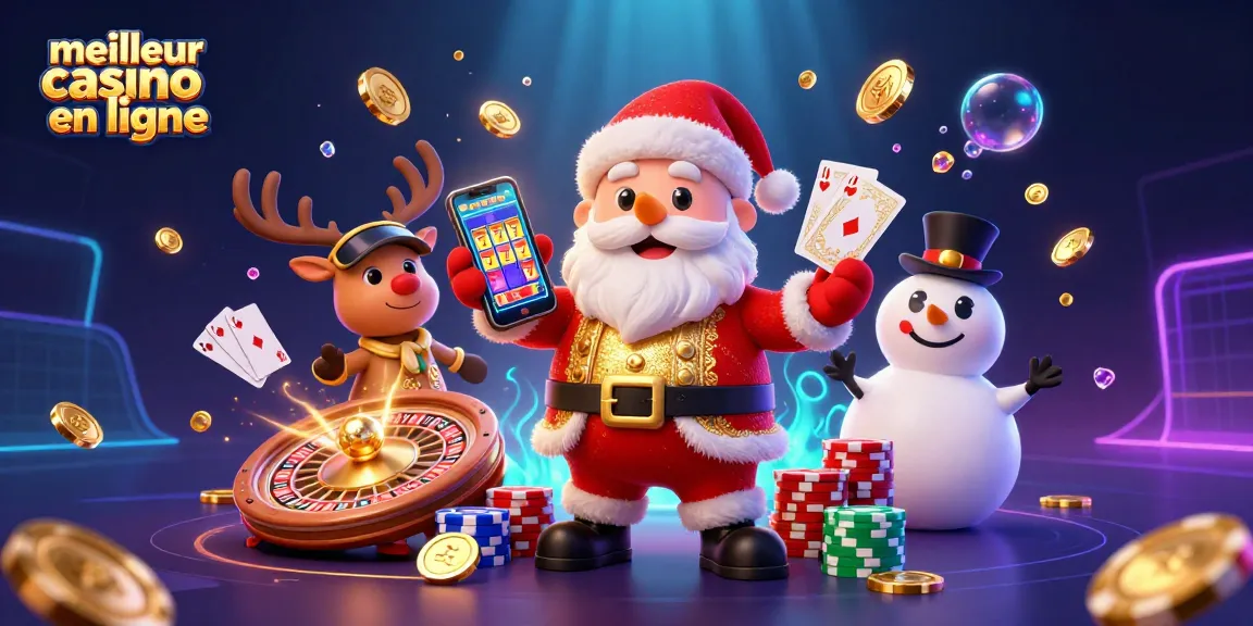 Le meilleur casino en ligne met en scène un Santa Claus avec un smartphone et une ambiance de jackpot excitante.